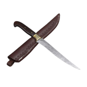 Custom Made Damascus thin Blade Bowie Knife – Wood Handle