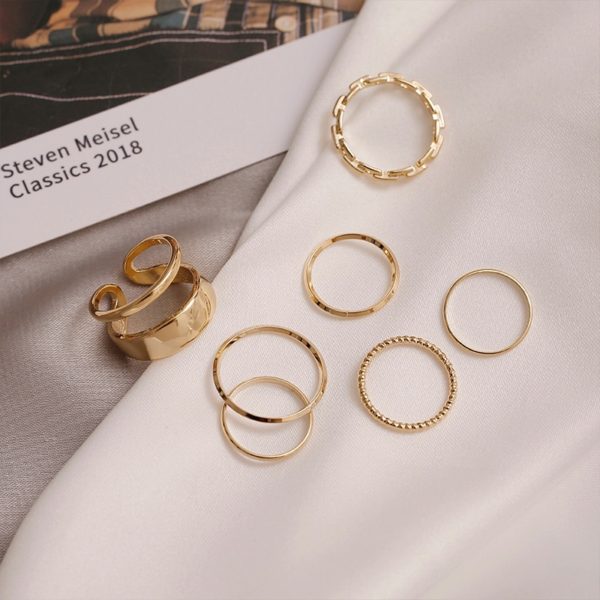 Hiphop/Rock Metal Geometry Circular Punk Rings Set Opening Index Finger Accessories Buckle Joint Tail Ring for Women Jewelry