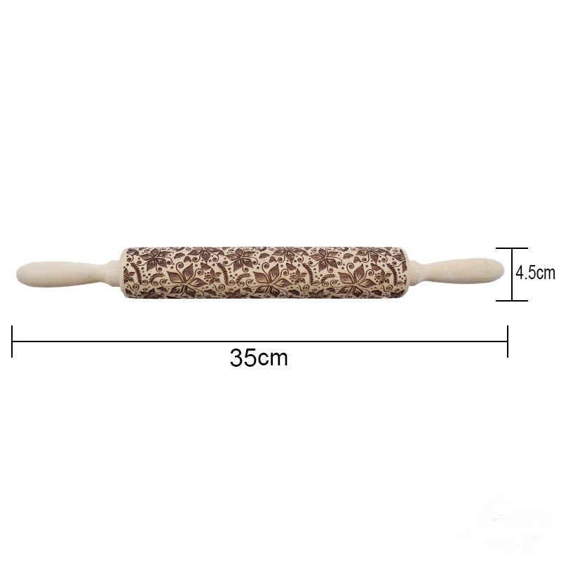 presentimer Exquisite Embossed Wooden Rolling Pin Kitchen Baking Tools Embossed Halloween Cookies Flour Stick Size 4355cm Suitable For Making Pasta Biscuits Meat Etc.