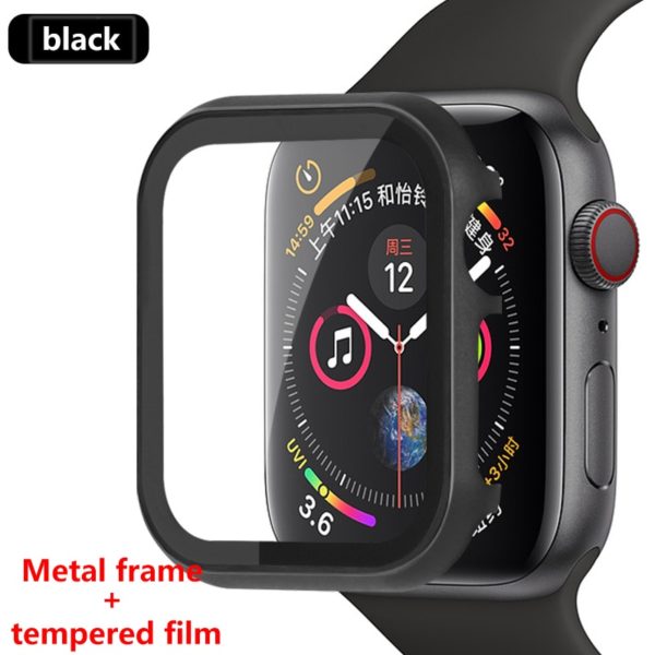 Glass+matel cover For Apple Watch case 44mm 42mm iwatch 40/38mm screen protector bumper applewatch serie 5 4 3 SE 6 Accessories