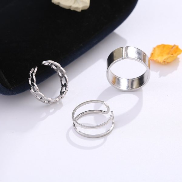 Hiphop/Rock Metal Geometry Circular Punk Rings Set Opening Index Finger Accessories Buckle Joint Tail Ring for Women Jewelry