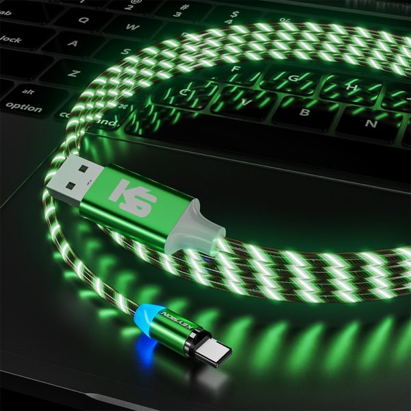 KEYSION Magnetic Cable Flowing Light LED Micro USB Cable for Samsung Type C Charging for Xiaomi for iPhone Magnet Charger Cord