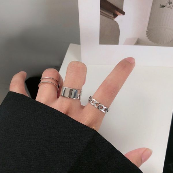 Hiphop/Rock Metal Geometry Circular Punk Rings Set Opening Index Finger Accessories Buckle Joint Tail Ring for Women Jewelry