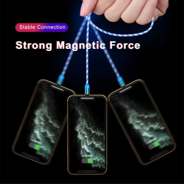 KEYSION Magnetic Cable Flowing Light LED Micro USB Cable for Samsung Type C Charging for Xiaomi for iPhone Magnet Charger Cord