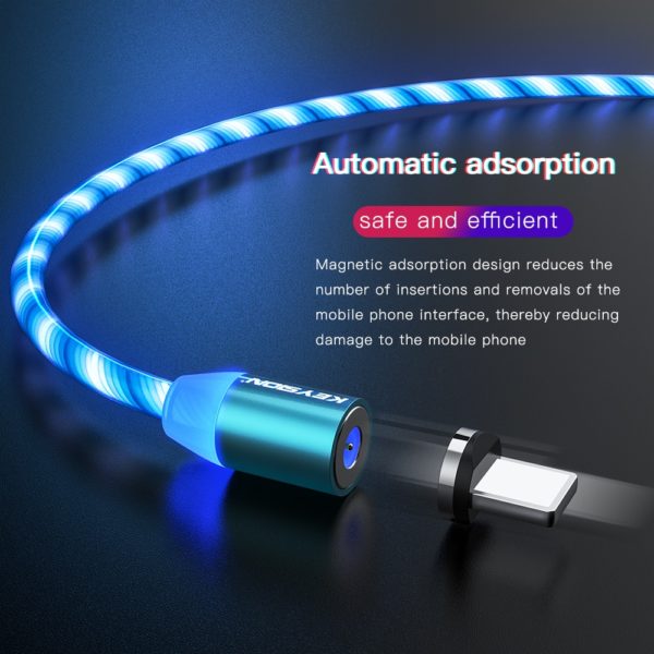 KEYSION Magnetic Cable Flowing Light LED Micro USB Cable for Samsung Type C Charging for Xiaomi for iPhone Magnet Charger Cord