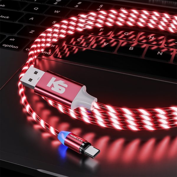 KEYSION Magnetic Cable Flowing Light LED Micro USB Cable for Samsung Type C Charging for Xiaomi for iPhone Magnet Charger Cord