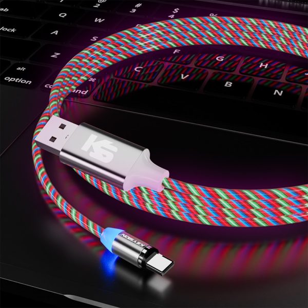 KEYSION Magnetic Cable Flowing Light LED Micro USB Cable for Samsung Type C Charging for Xiaomi for iPhone Magnet Charger Cord