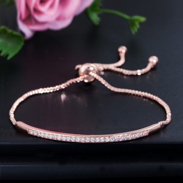 CWWZircons Adjustable Bracelet Bangle for Women Captivate Bar Slider Brilliant CZ Rose Gold Color Jewelry Pulseira Feminia CB089