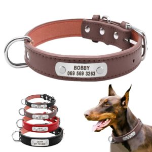 Large Durable Personalized Dog Collar PU Leather
