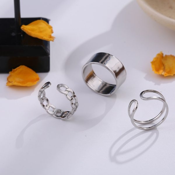 Hiphop/Rock Metal Geometry Circular Punk Rings Set Opening Index Finger Accessories Buckle Joint Tail Ring for Women Jewelry