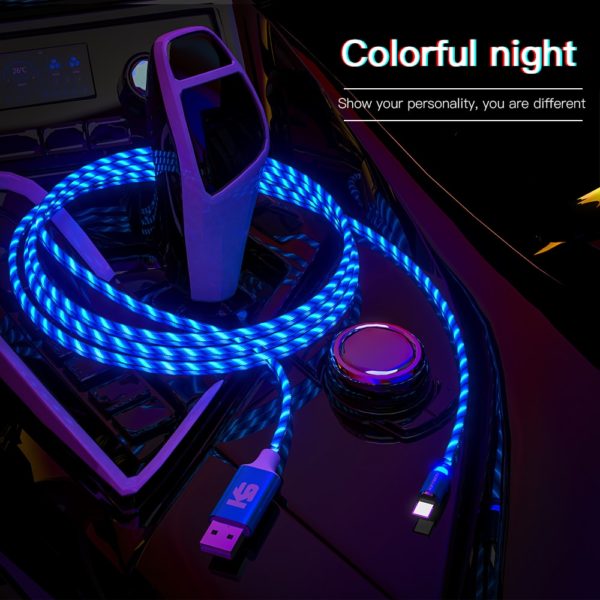 KEYSION Magnetic Cable Flowing Light LED Micro USB Cable for Samsung Type C Charging for Xiaomi for iPhone Magnet Charger Cord