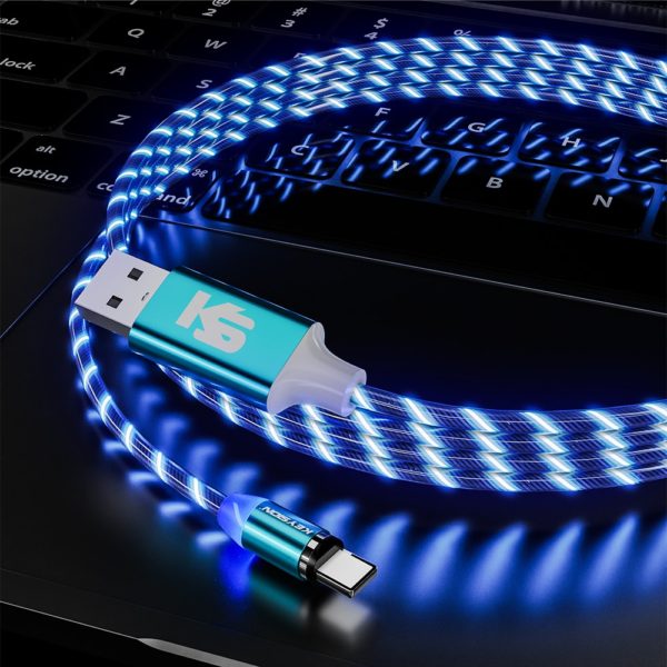 KEYSION Magnetic Cable Flowing Light LED Micro USB Cable for Samsung Type C Charging for Xiaomi for iPhone Magnet Charger Cord