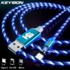 KEYSION Magnetic Cable Flowing Light LED Micro USB Cable for Samsung Type C Charging for Xiaomi for iPhone Magnet Charger Cord