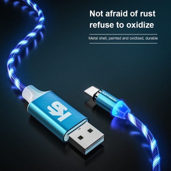 KEYSION Magnetic Cable Flowing Light LED Micro USB Cable for Samsung Type C Charging for Xiaomi for iPhone Magnet Charger Cord