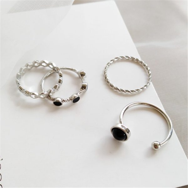 Hiphop/Rock Metal Geometry Circular Punk Rings Set Opening Index Finger Accessories Buckle Joint Tail Ring for Women Jewelry